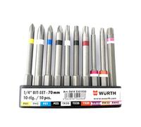 Würth Assortimento di punte da 1/4" con clip per cintura, 10 pezzi, lunghezza 70 mm, codice articolo (0614250020)