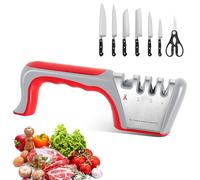 WUFANC Affilacoltelli Professionale, Affila Coltelli 4-in-1 da Cucina con Design Ergonomico e Base Antiscivolo, Affilacoltelli Manuale per Coltelli Dritti, Forbici, Sicuro e Facile da Usare
