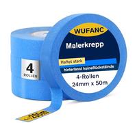 WUFANC Nastro Adesivo Carta - Nastro di Mascheramento di Precisione per Lavori di Riforma, Decorazione e Fai da Te -scotch carta Facile da Rimuovere Senza Residui (4 Rotoli - 24 mm x 50 m)