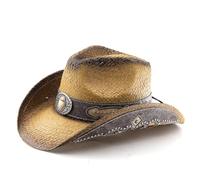WUFANGBU Cappello da Cowboy da Uomo E da Donna Scavato Cappello di Paglia di Carta Dura M(56-58Cm) Kaki