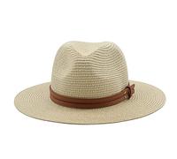 WUFANGBU Cappello Panama Cintura Gialla Accessori Cappello A Cilindro in Paglia Tessuto Spiaggia Traspirante Casual Jazz Cappello di Paglia 59Cm Beige
