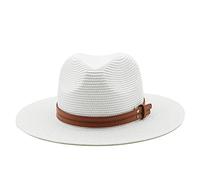 WUFANGBU Cappello Panama Cintura Gialla Accessori Cappello A Cilindro in Tessuto di Paglia da Spiaggia Traspirante Casual Jazz Cappello di Paglia 59Cm Bianco1