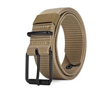WUFANGBU Cinture da Uomo Cintura in Pelle con Fibbia Ad Ardiglione in Tela Porosa Cintura Sportiva all'Aria Aperta Cintura alla Moda da Donna con Cintura di Jeans per Uomo Donna 120 Cm Kaki