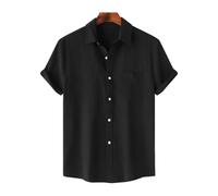 WUFANGBU Maglietta a maniche corte da uomo, in tinta unita, casual, traspirante, a maniche corte, con chiusura a bottoni, vestibilità morbida, per l'uso quotidiano