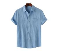 WUFANGBU Maglietta a maniche corte da uomo, in tinta unita, casual, traspirante, a maniche corte, con chiusura a bottoni, vestibilità morbida, per l'uso quotidiano
