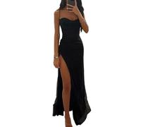 WUFANGBU Vestito Abito Dress Abito da Sera da Donna Spaghetti Strap Paillettes Lucide Senza Spalla Senza Maniche Scollatura Alta Spacco Sciolto Lunghezza del Pavimento Donne Prom Dress M Nero