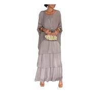 WUFANGBU Vestito Abito Dress Mezze Maniche Maxi Abito Evenig Abito A Strati Orlo A Strati Maniche A Pipistrello Ampio Girocollo Abito in Chiffon per Il Ballo di Fine Anno XXL Grigio