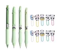 WUFGWBD 4 penne cancellabili a forma di panda, 10 graffette a forma di panda, ricarica blu, penna a sfera retrattile a pulsante, cancelleria con animali dei cartoni animati