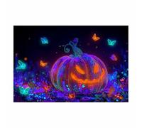 WUFIEA Halloween Village Stampe Su Tela Di Stampe Da Parete Decorazioni Farfalle che volano intorno alla zucca per Camera da letto bagno soggiorno ufficio Decor(Violetta;146)-60x90cm Non incorniciato