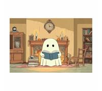 WUFIEA Halloween Village Stampe Su Tela Di Stampe Da Parete Decorazioni Letture dei fantasmi per Dormitorio Camera da letto bagno soggiorno ufficio Decor(bianco38)-70x100cm Non incorniciato