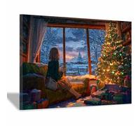 WUFIEA I murales Riflessioni nella casa innevata i poster delle feste e le stampe artistiche a tema natalizio, per le decorazioni invernali di case, soggiorni(Multicolore226)-60x90cm Incorniciato