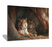 WUFIEA Moderni Decorazioni da Muro tigre motivo animali selvatici Tigri a doppia dimora per Casa Soggiorno Camera da Letto(Bianco)-60x90cm Incorniciato
