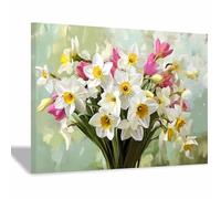 WUFIEA Piante Fiori Stampe su Tela Fiori dal centro giallo per Cucina Camera da Letto Ufficio Sala Yoga(bianco)-20x30cm Incorniciato