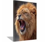 WUFIEA Pittura su tela con leone Stampa artistica con famiglia di leoni Il leone che mostra le zanne per soggiorno camera da letto decorazione per la casa(giallo195)-70x100cm Incorniciato