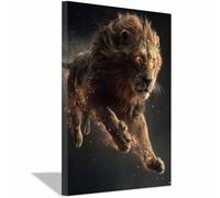 WUFIEA Pittura su tela con leone Stampa artistica con famiglia di leoni Il leone che vola tra le fiamme per soggiorno camera da letto decorazione per la casa(Grigio scuro210)-60x80cm Incorniciato