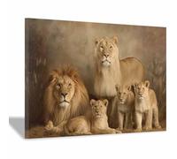 WUFIEA Pittura su tela con leone Stampa artistica con famiglia di leoni Ritratto di gruppo del leone per soggiorno camera da letto decorazione per la casa(marrone39)-70x100cm Incorniciato
