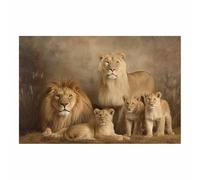 WUFIEA Pittura su tela con leone Stampa artistica con famiglia di leoni Ritratto di gruppo del leone per soggiorno camera da letto decorazione per la casa(marrone39)-60x90cm Non incorniciato