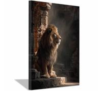 WUFIEA Poster animali di leone leone africano Il leone siede sul trono per Soggiorno Camera da Letto Ufficio Cucina(marrone248)-40x60cm Incorniciato