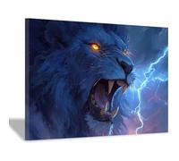 WUFIEA Poster animali di leone leone africano Il ruggito del leone blu per Soggiorno Camera da Letto Ufficio Cucina(blu125)-60x80cm Incorniciato