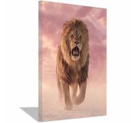 WUFIEA Quadro Su Tela Leone Il leone che ruggisce nella polvere per soggiorno, arredamento per la casa(marrone208)-40x60cm Incorniciato