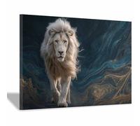 WUFIEA Quadro Su Tela Leone Leone bianco che cavalca le onde per soggiorno, arredamento per la casa(bianco115)-60x90cm Incorniciato
