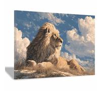 WUFIEA Quadro Su Tela Leone Leone che osserva le nuvole per soggiorno, arredamento per la casa(marrone70)-60x90cm Incorniciato