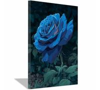 WUFIEA Semplice arte botanica Stampe su Canvas Rosa azzurra per Camera da Letto Agriturismo Soggiorno Bagno(roma)-60x80cm Incorniciato