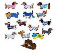 WUFKOP Set di 14 Toppe Ricamate con Motivi Dachshund, Toppe Termoadesive da Stirare per Decorare e Riparare Abbigliamento, Zaini e Progetti Fai da Te