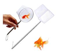 WUFKOP Set di 2 Retini per Acquario con Manico Telescopico in Acciaio, Retino Quadrato Grande e Rotondo Grande a Maglia Fine per Pesci Rossi, Laghetto, Accessori Acquario