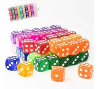 WUGAUWOR 50 Pezzi 14MM Dadi da Gioco Standard con Scatola di Plastica Portatile, 10 Colori Traslucidi per Giochi da Tavolo, Set di Dadi D6, Colori Acrilici Dadi Per Giochi, Matematica