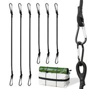 WUGAUWOR 6 Pezzi Corde Elastiche con Gancio - 50 cm x 3 + 30 cm x 3 Elastici con Gancio, Resistente ai Raggi UV, Lunghe Corda Elastica Nere per Camping, Teli, Tendone, Portabici, Auto