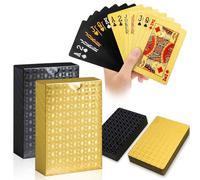 WUGAUWOR Carte da Gioco in Plastica Impermeabili, Oro e Nero, Carte da Poker Professionali 2 Packs, Mazzo di Carte, Carte Poker Diamante per Blackjack Texas Canasta Bridge Giochi di Carte per Adulti