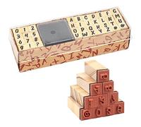 wugongshan Kit timbri alfabeto e numeri, 40 pezzi timbri in legno, set di timbri con simboli alfanumerici piccoli, con tampone inchiostrato, per biglietti d'auguri fai-da-te, scrapbooking, mestieri(B)