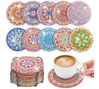 WuGU 10 Pezzi Sottobicchieri Diamante con Supporto, Sottobicchiere Dipinto a Diamante, Sottobicchieri Mandala Fai da te, Set di Sottobicchieri con Pittura a Diamante per Principianti, Adulti & Bambini