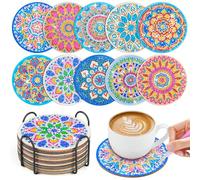 WuGU 10 Pezzi Sottobicchieri Diamante con Supporto, Sottobicchiere Dipinto a Diamante, Sottobicchieri Mandala Fai da te, Set di Sottobicchieri con Pittura a Diamante per Principianti, Adulti & Bambini