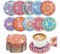 WuGU 10 Pezzi Sottobicchieri Diamante con Supporto, Sottobicchiere Dipinto a Diamante, Sottobicchieri Mandala Fai da te, Set di Sottobicchieri con Pittura a Diamante per Principianti, Adulti & Bambini