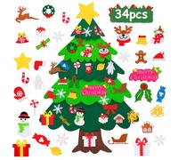 WuGU Albero Natale Feltro per Bambini, 115 cm/3,77 Piedi Albero di Natale in feltro fai da te, con 36 Pezzi di Ornamenti Natalizi Staccabili, Decorazioni Natale per Pareti di Porte