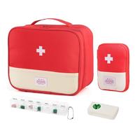WuGU Borsa Pronto Soccorso, 2 Pezzi Kit di Primo Soccorso Vuota di Medicina (Grande+Mini), Porta Medicine da Viaggio con 2 Pillole Scatole Per Situazioni di Emergenza a Casa, Ufficio, Esterni - Rosso