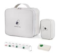 WuGU Borsa Pronto Soccorso, 2 Pezzi Kit di Primo Soccorso Vuota di Medicina, Porta Medicine da Viaggio con 2 Pillole Scatole Per Situazioni di Emergenza a Casa, Ufficio, Esterni - Bianco Grigio