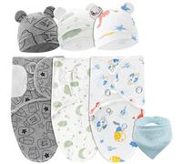 WuGU Coperta Neonato Swaddle, 3 Pezzi di Coperte Fascianti Avvolgenti per Neonat, Baby Swaddle Coperta in Cotone, Regolabile Sacco Nanna Swaddle da 0-3 Mesi, Copertina Avvolgente per Fasciature- Zaino