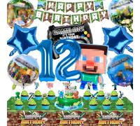 WuGU Decorazioni Compleanno 12 Anni, 39 Pezzi Set di Compleanno a Tema Gioco con Striscioni, Topper per Torta, Palloncini, Banner, Decorazioni per Feste di Compleanno per Bambini