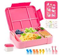 WuGU Porta Pranzo Bento per Bambini, 1300ML Porta Pranzo Bambino con 5 Scomparti e Posate, Sicuri per Microonde e Lavastoviglie, Bento box per bambini a prova di perdite per Scuole, Asili - Rosa