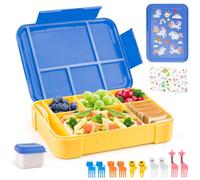 WuGU Porta Pranzo Bento per Bambini, 1300ML Porta Pranzo Bambino con 5 Scomparti e Posate, Sicuri per Microonde e Lavastoviglie, Bento box per bambini a prova di perdite per Scuole, Asili - Blu