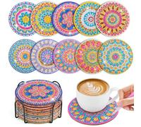 WuGU Sottobicchieri Diamante, 10 Pezzi Sottobicchiere Dipinto a Diamante con Supporto, Fai da te Mandala Sottobicchieri, Set di Sottobicchieri con Pittura a Diamante per Adulti & Bambini