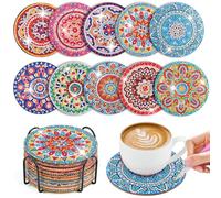 WuGU Sottobicchieri Diamante con Supporto, 10 Pezzi Sottobicchiere Dipinto a Diamante, Sottobicchieri Mandala Fai da te, Set di Sottobicchieri con Pittura a Diamante per Adulti & Bambini