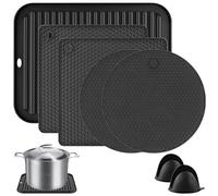 WuGU Sottopentola Silicone Set di 7, Presine in Silicone da Cucina Forma di Alveare con Mini guanto da forno in silicone, Resistente al Calore Fino A 230 °C, Lavabile in Lavastoviglie