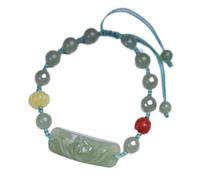 WUHGI Bracciale, Braccialetto Regolabile Multi-Gemma in Giada Hetian, Ambra del Sud, Verde, Portafortuna di Loto, Perlina da 8 mm.