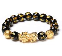 WUHGI Bracciale in Ossidiana Nera, Bracciale con Perline Piyao Bucket, Sei Parole di ricchezza, Gemma Naturale di Ossidiana Nera