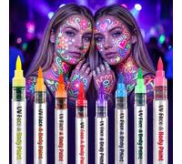 WUIOWPPIC Pennarelli fluorescenti al buio, per pittura al neon UV, 8 colori | Penne al neon UV Penna per pittura per il viso Marcatori per pittura per il corpo Lavabili Pitture per il viso per adulti