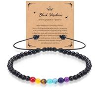 WUISOLQP Bracciale in ossidiana da donna con pietre preziose dei 7 chakra, braccialetto Aamen, bracciali in pietra per donne e uomini